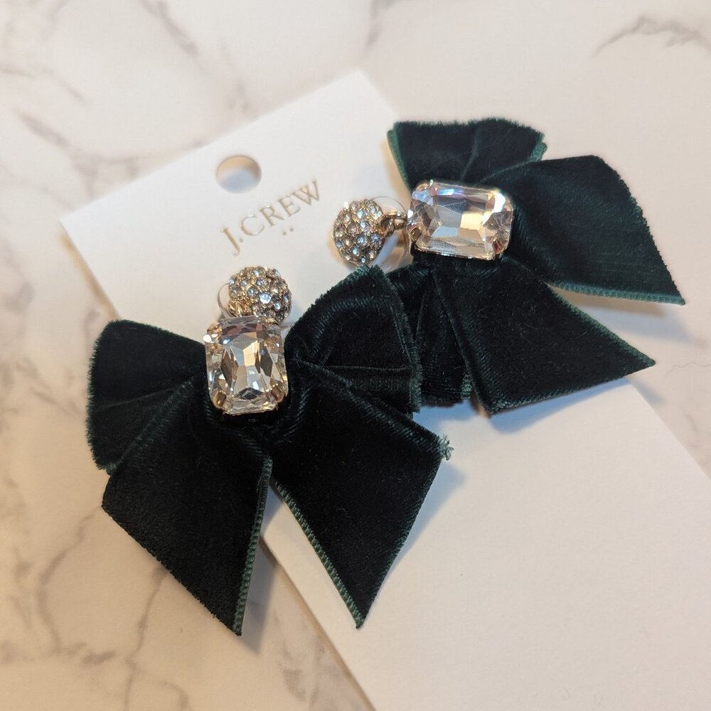 J.Crew Factory Velvet Bow Crystal Statement Earrings - Picture 2 of 6